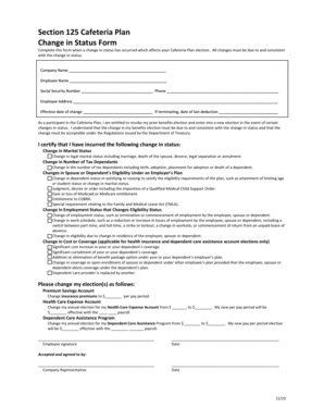 Section 125 Cafeteria Plan Change in Status Form