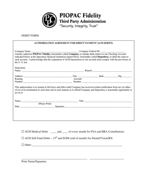 ACH Debit Authorization Agreement