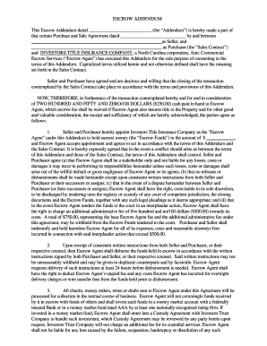 Escrow Addendum for Purchase and Sale Agreement