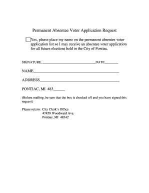 Permanent Absentee Voter Application Request