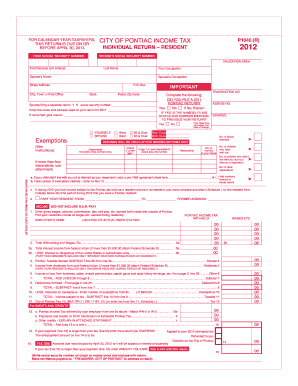 City of Pontiac Income Tax Form P1040