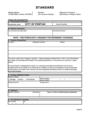 Standard Life Insurance Beneficiary Change Form