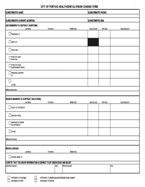City of Pontiac Health/Dental/Vision Change Form