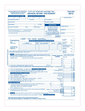 City of Pontiac Non-Resident Income Tax Form P1040 (NR)