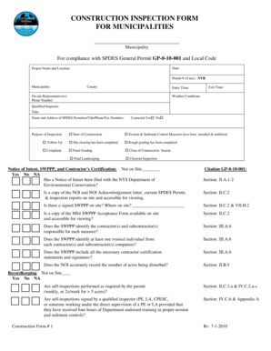Construction Inspection Form for Municipalities