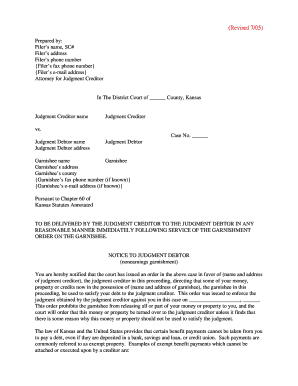 Kansas Garnishment Notice to Judgment Debtor