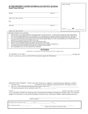 Kansas Small Claims Petition Form
