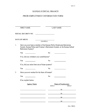 Kansas Prior Employment Information Form