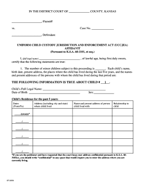 Uniform Child Custody Jurisdiction and Enforcement Act Affidavit