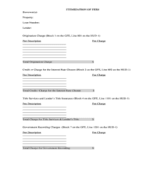 Mortgage Fee Itineration Form