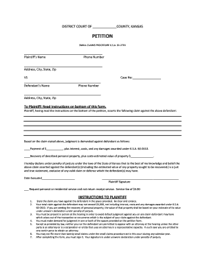 Kansas Small Claims Petition