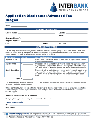 Oregon Advanced Fee Loan Application Disclosure