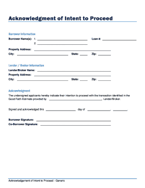 Acknowledgment of Intent to Proceed