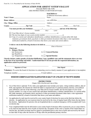 Ohio Absent Voter’s Ballot Application