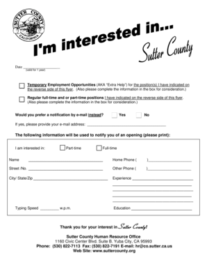 Sutter County Employment Application