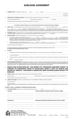 Michigan Sublease Agreement