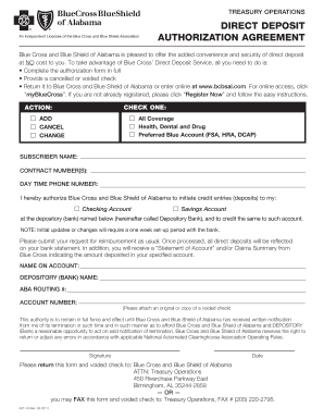 Blue Cross Direct Deposit Authorization Form