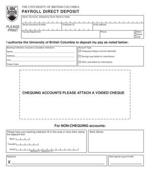 UBC Payroll Direct Deposit Form