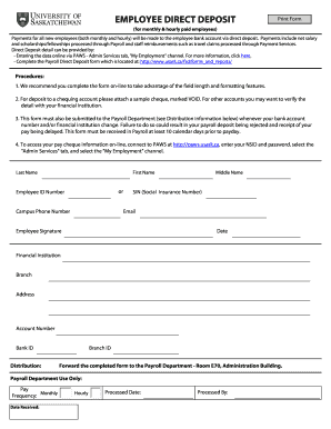 Employee Direct Deposit Form