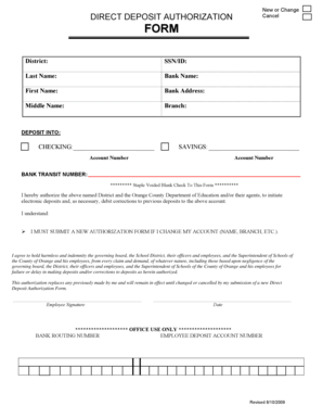 Direct Deposit Authorization Form