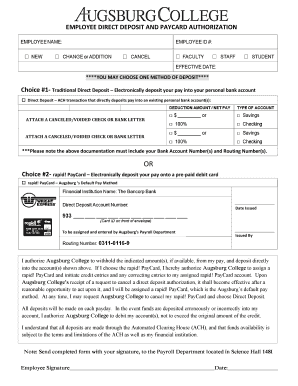Employee Direct Deposit and PayCard Authorization