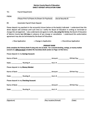 Marion County Direct Deposit Application Form