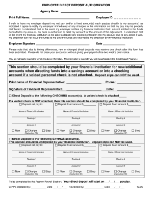 Employee Direct Deposit Authorization Form