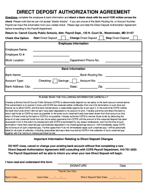 Direct Deposit Authorization Agreement