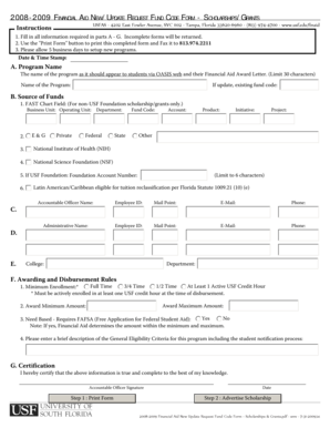 2008-2009 Financial Aid New/Update Request Fund Code Form
