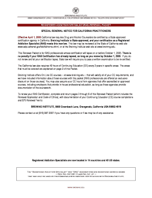 California Registered Addiction Specialist Renewal Packet