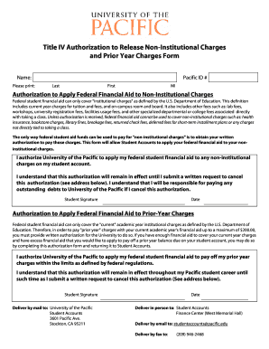 Authorization to Release Non-Institutional Charges and Prior Year Charges Form