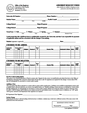 University of the Pacific Add/Drop Request Form