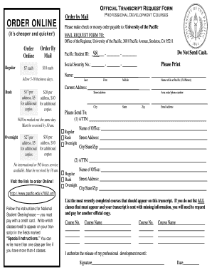 University of the Pacific Official Transcript Request Form