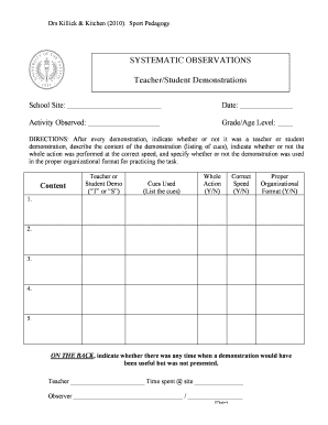 Teacher Student Demonstration Form