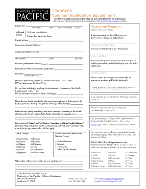 University of the Pacific Transfer Application Supplement