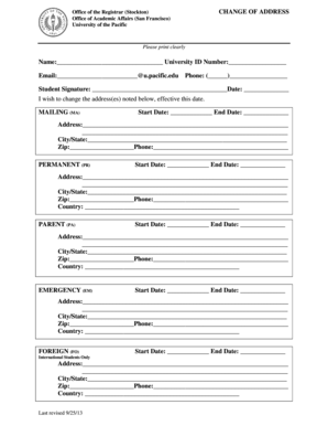 University of the Pacific Change of Address Form