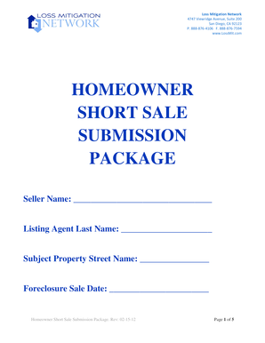 Homeowner Short Sale Submission Package