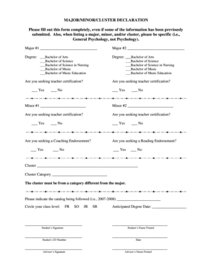 Major/Minor/Cluster Declaration Form