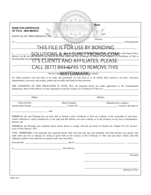 Bond for Certificate of Title - New Mexico