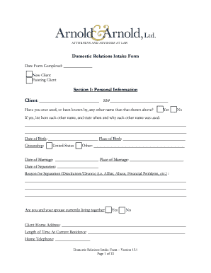 Domestic Relations Intake Form