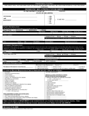 Domestic Relations Cover Sheet