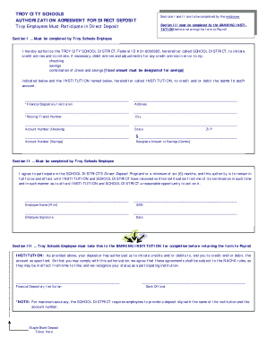 Troy City Schools Direct Deposit Authorization