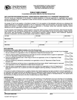 Ohio Public Employment Terrorist Declaration Form