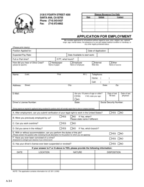 Olive Crest Employment Application