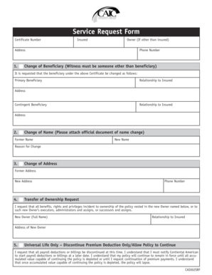 Continental American Insurance Service Request Form