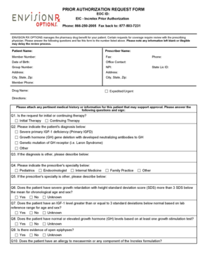 Increlex Prior Authorization Request Form