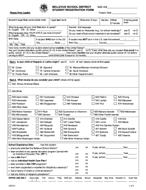 Bellevue School District Student Registration Form