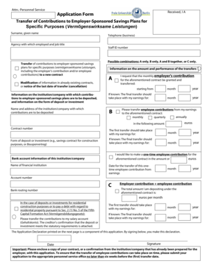 Application Form for Transfer of Contributions to Employer-Sponsored Savings Plans