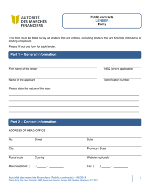 Public Contracts Lender Entity Form