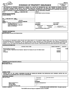 Evidence of Property Insurance